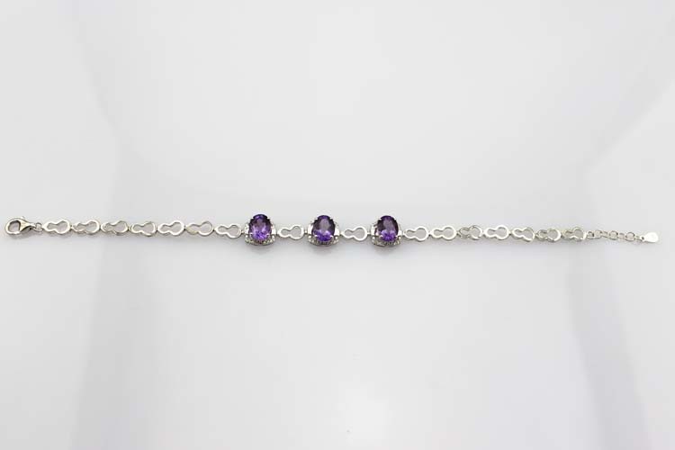 Fashion Jewelry Created Aemthyst Cubic Zircon 925 Silver Link Chain Bracelet (H02)
