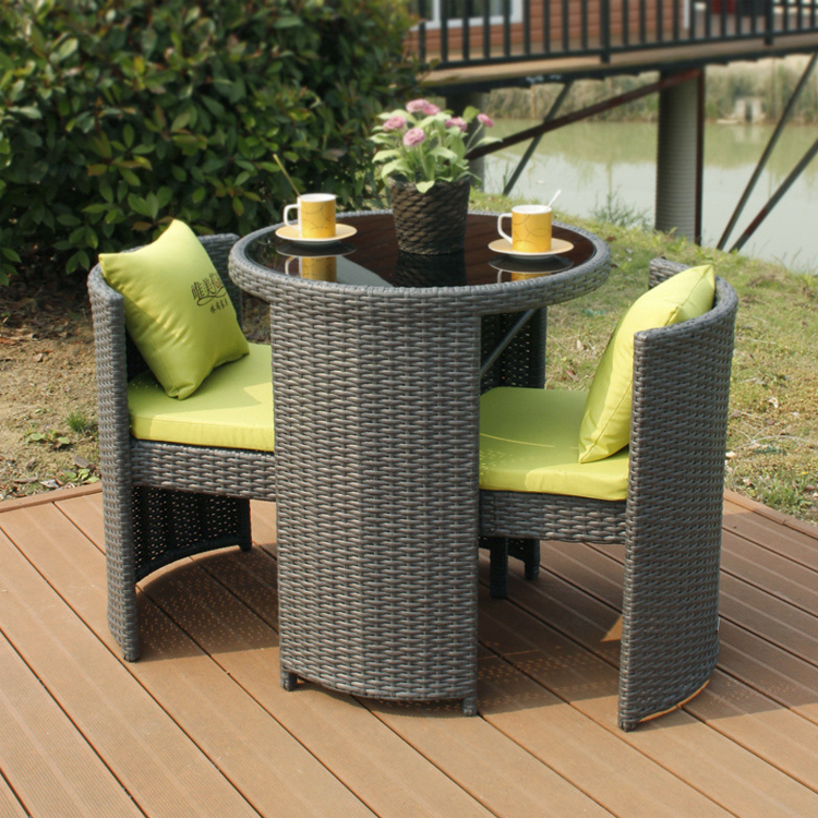 Rattan Tempered Glass Round Dining Table and Chair Set for Coffee Shop Modern Design