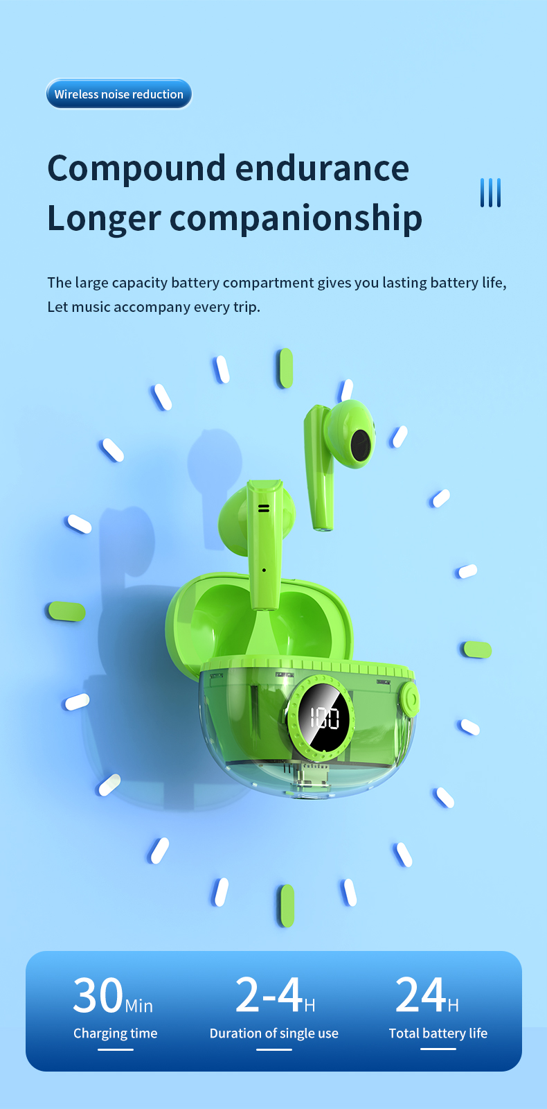 TWS 5.3 Wireless Earbuds In-Ear Headphone with Strong Bass Smart Touch Noise Cancelling