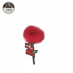 Red Flower Embroidery Designs Patches Custom Logo With Rabbit Fluff Material