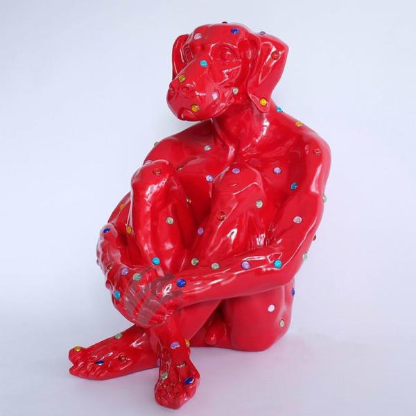 Contemporary Diamond Dog Sculpture in Fiberglass - Eye-Catching Art Piece for