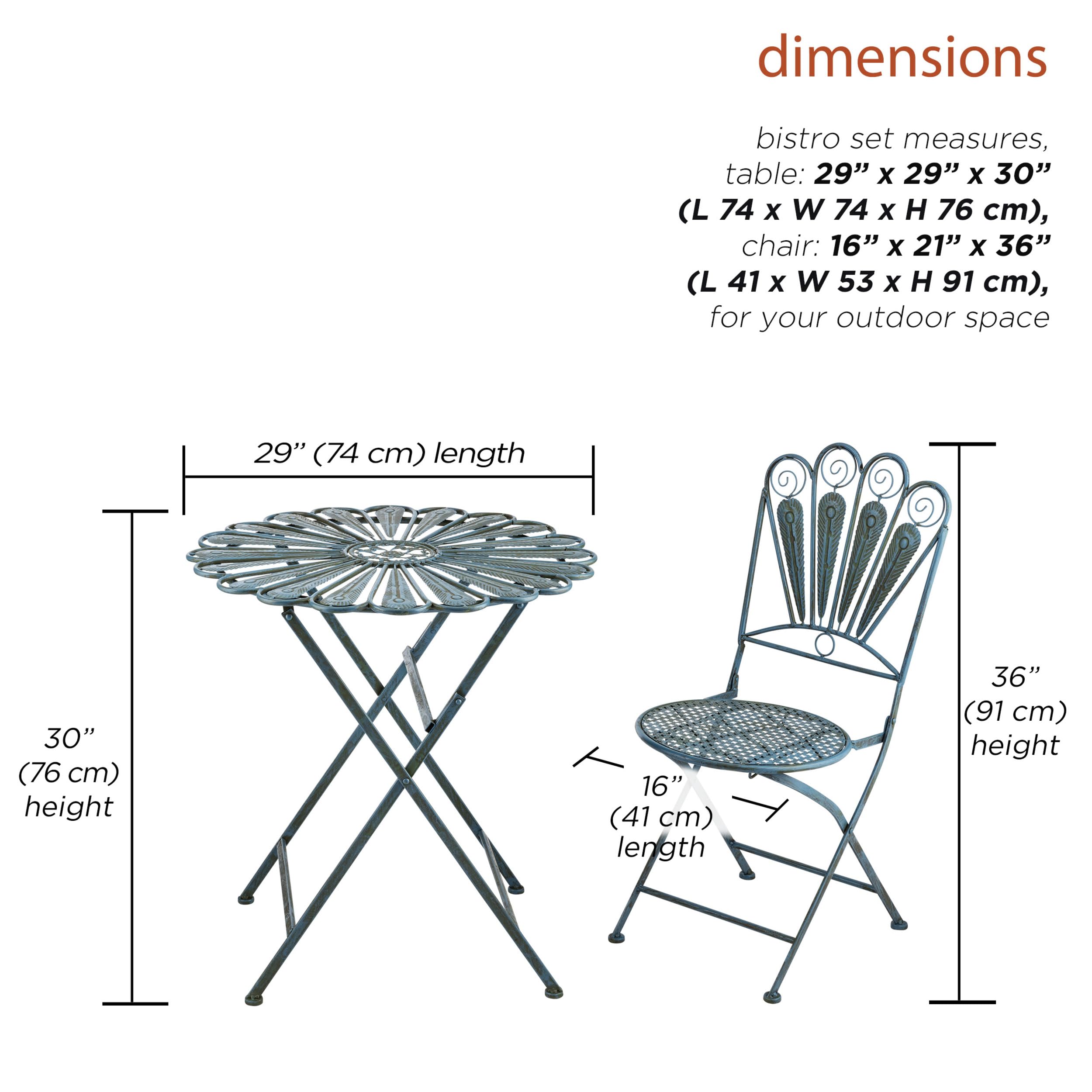 Foldable Table and Chair Patio Set Peacock-Inspired Bistro Set for Any Gathering