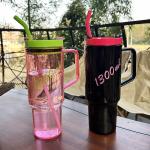 Customized Logo 40 Oz Plastic Water Bottle With Handle Straw 1200ml Large