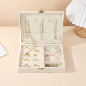 China White Velvet Jewelry Storage Box with Buckle , Jewelry Organizer Display Case on sale