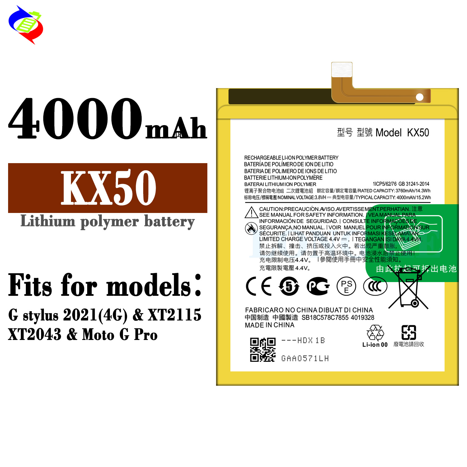 Double IC Protection Replacement Battery KX50 for Moto G Stylus XT2115 4000mAh 3.8V