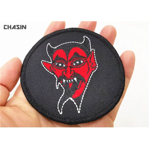 Custom Devil Logo Round Merrow border Clothing Embroidery Patches