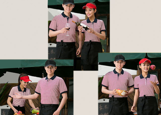 Combed Cotton Restaurant Uniforms Polo Shirts Contrast Color For Men And Women