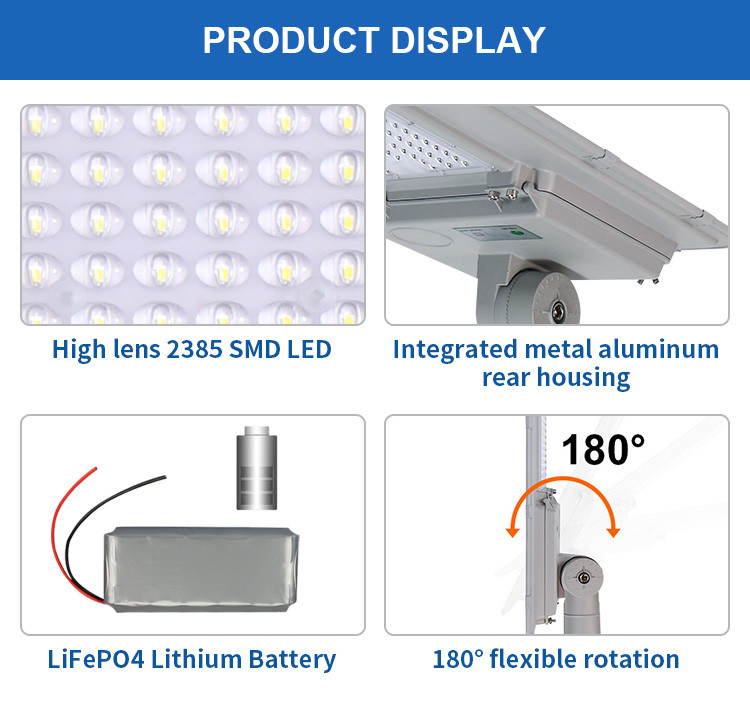 High Lumen All In One Solar LED Street Light IP65 100watt For Garden Parking Lot Area