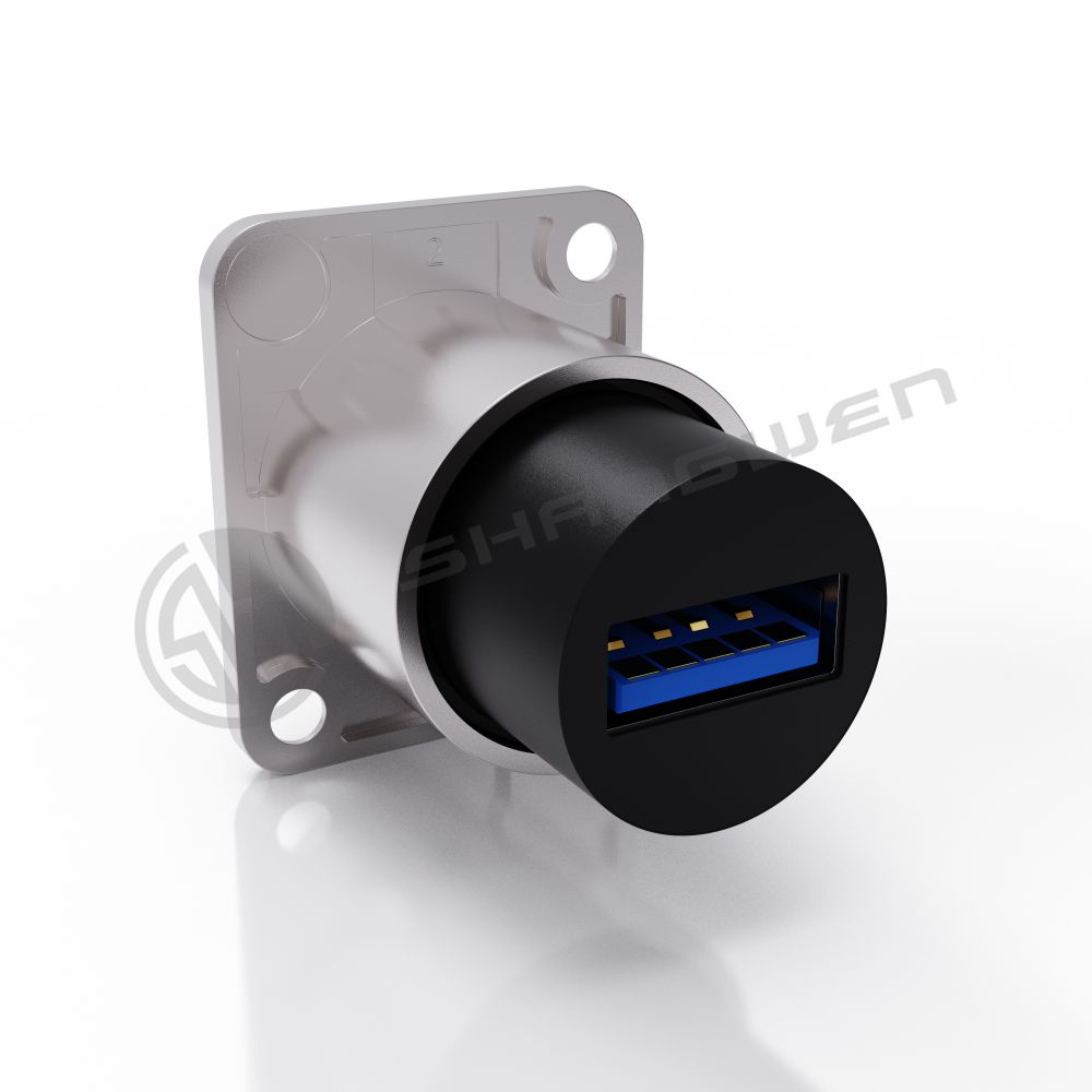 USB 3.0 Black Dustproof 9-Pin Audio Video Connection Male Female Connector Panel Mounting D-Type Metal Female Socket