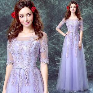 China Lavender Boat Neck Short Sleeves TuTu Elegant Evening Dresses TSJY073 factory