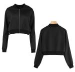 Wholesale spring autumn Ladies short cropped stand-neck baseball zipper jacket
