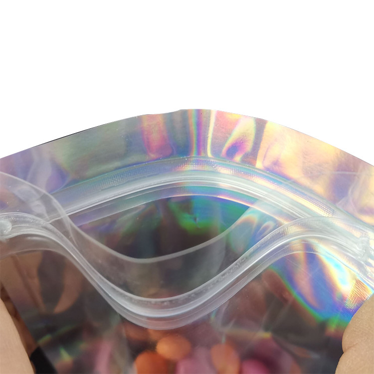 Resealable Aluminum Foil Clear Front 4x6 Holographic Stand Up Mylar Bags for Jewelry Makeups Lip Gloss Packaging Storage