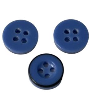 China 4 Holes Plastic Resin Buttons 11mm Bule Color With Black Rim Use For Sewing factory