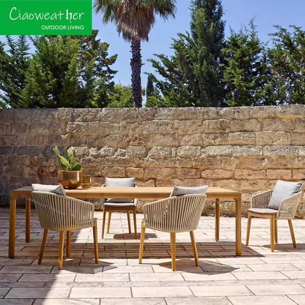 Waterproof Cushioned Teakwood Dining Chair Set for Modern Hotel Outdoor