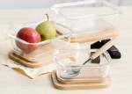 Bamboo Wood Cover Wide Mouth Glass Jars Japanese Style Square Shape For Food