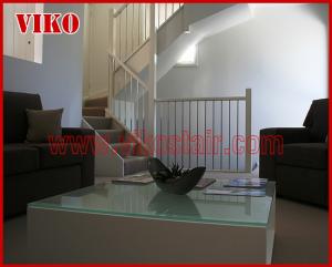 China Wrought Iron Staircase VK81S Wrought Iron Handrail Tread Beech ,Railing tempered glass, Handrail b eech Stringer,carbon factory