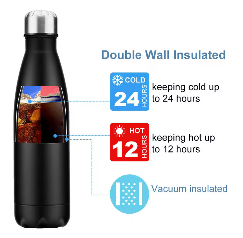 500ml 17oz insulated water bottles For Long Hours Insulation