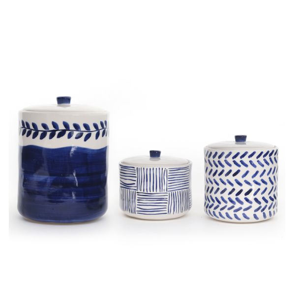 White Household Stoneware Coffee Canister Kitchen Coffee Suger Tea Round Ceramic Canister With Lid