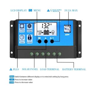 LCD Display Solar Controller Regulator 12V / 24V 60A 50A 40A 30A 20A 10A PWM USB