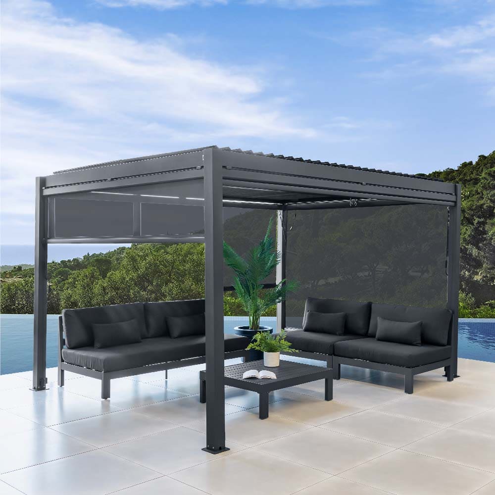 151kg Modern Outdoor Pergola with Bioclimatic Louver Roof and Screen from AJUNION