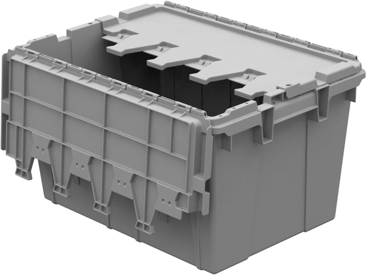 Efficient Foldable Turnover Plastic Crate Attached Lid Solid Moving Storage Bin