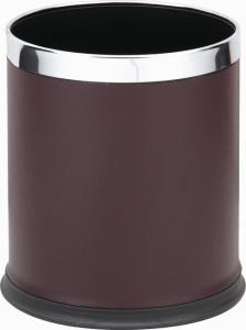 China Double Layer PU Leather Cover Round Plastic Trash Can factory