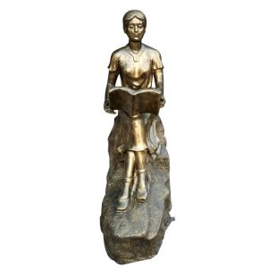 Bronze Statue Reading Book Decorative Metal Sculpture Reading Garden Statues