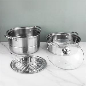 China Restaurants Two Layer Stainless Steel Soup Pot Multi Layer With Glass Lid factory