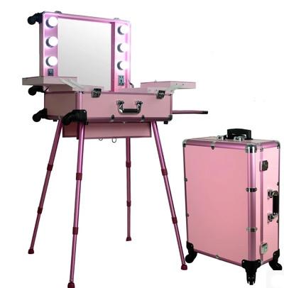 Professional Black/Pink Aluminum Makeup Case With Lights,Easy Carrying Aluminum