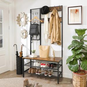 China Coat Stand With Grids Panel, Industrial Hallway Coat Rack, Wooden Coat Stand, UHSR98BX factory