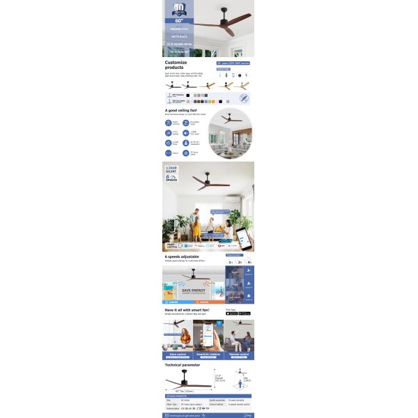 Sleek and Stylish Solid Wood Ceiling Fan Powered by DC Motor with Remote Control