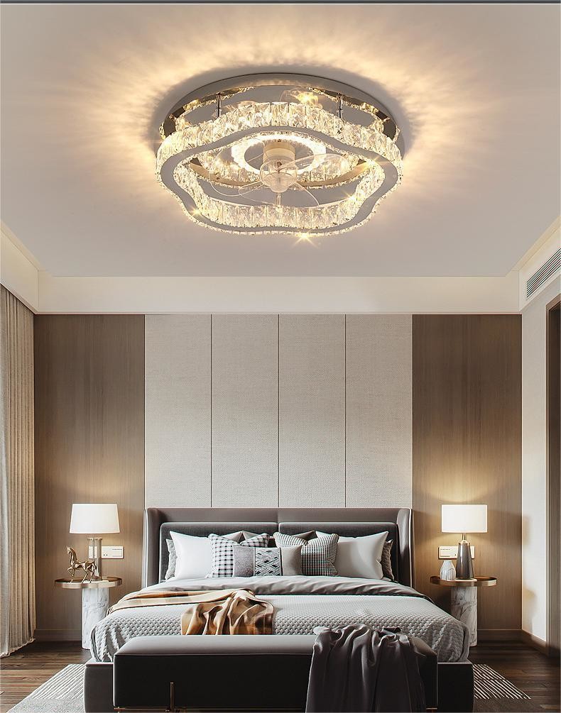 Light Luxury Crystal Ceiling Fan Light Nordic Silent Concealed Ceiling Fan With Light