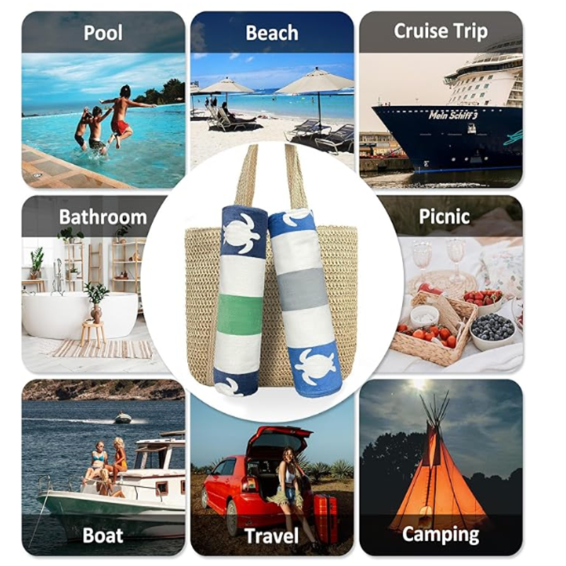 Premium Cotton Velour Beach Towel with Striped Design for Absorbent Softness and