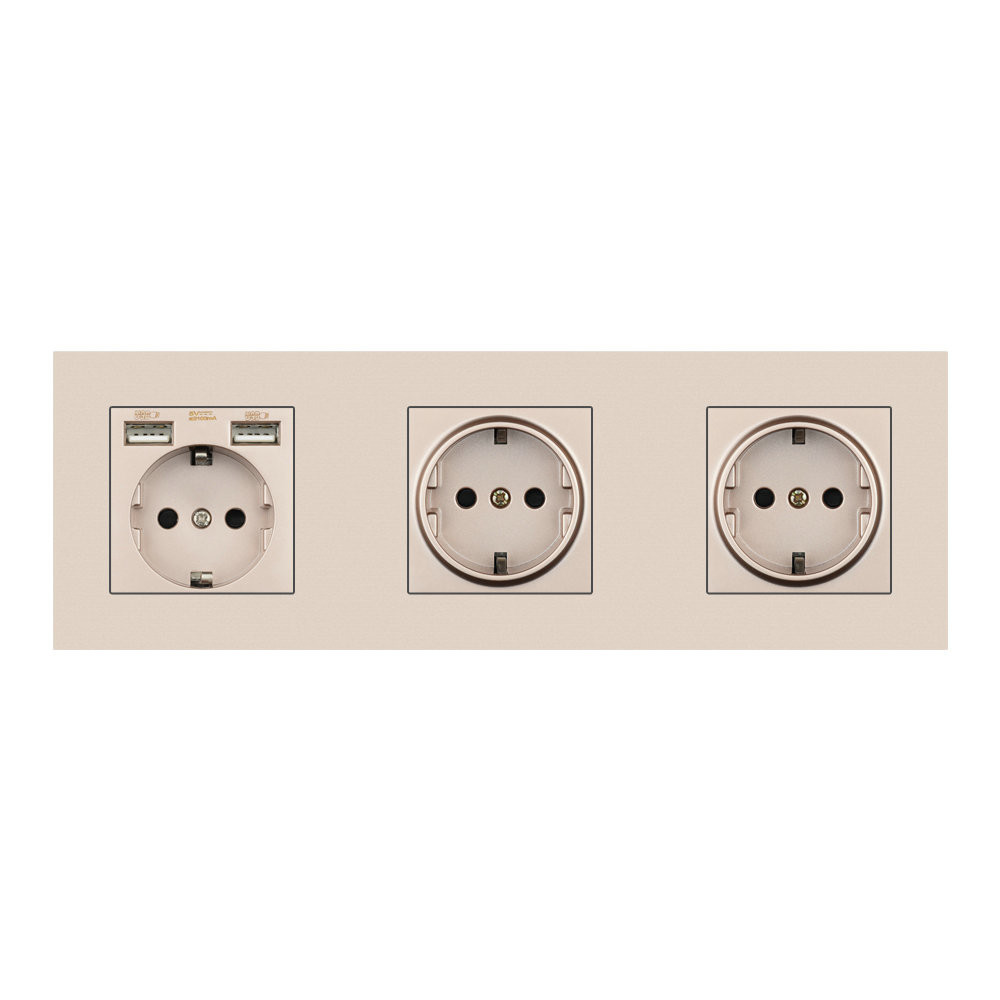 Wall 3 frame power socket eu grounded electrical plug,socket with usb PC panel 258mm*86mm white/black/gold