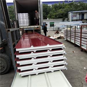China 0.4mm wine red color steel 50mm eps sandwich roof panel with 14kg for prefabricated buildings factory