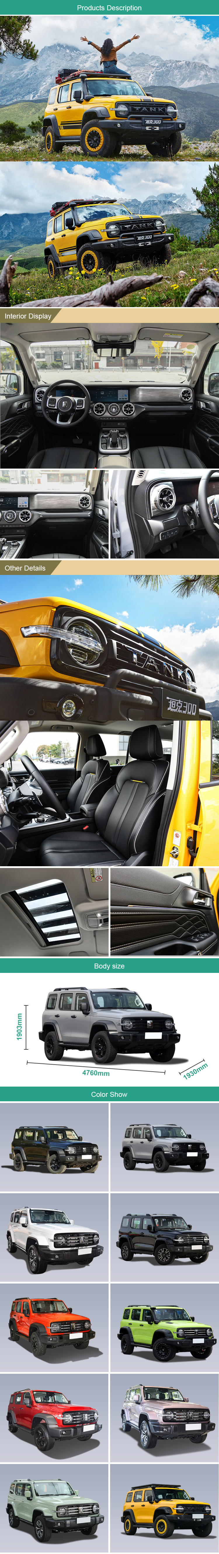 2023 Max Speed 160km/h Changcheng Great Wall Tank 300 SUV Vehicle Cars 0km Used Cars SUV 2.0T Compact Suv Sedan Sale