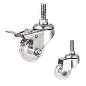 China 1.5&quot; Clear PC Locking Threaded Stem Swivel Head Stainless Steel Casters factory