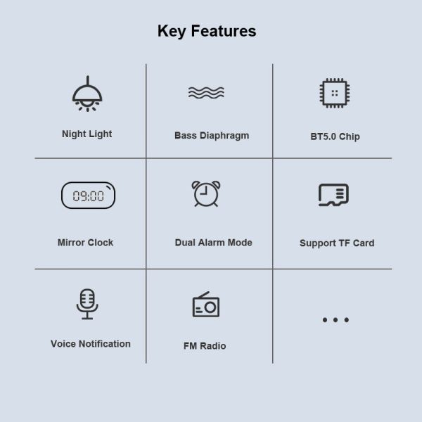 60Hz 10Hours Play Time Wireless Portable Speaker With Clock Led Mirror Plate