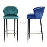 Modern Restaurant Chair Oak Wood Leg Fabric Bar Stool With Back