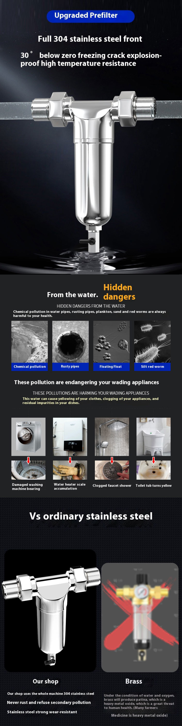 4 Tons 304 Stainless Steel Pre-Filter Household Tap Water Groundwater Water Heater Hot and Cold Water Filter