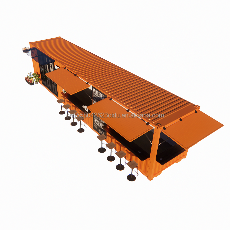 Street Pop-up Container Shop Prefabricated House Container Coffee Shop 40ft 20ft with Galvanized Steel Square Tubes