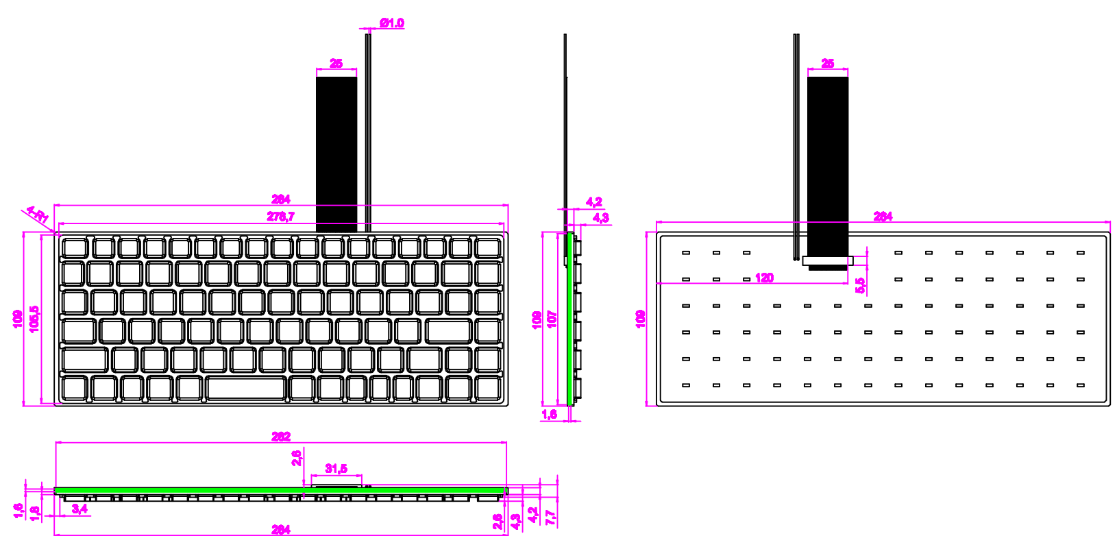 PS2 Sealed Ruggedized Backlit Keyboard With Matrix FPC Cable