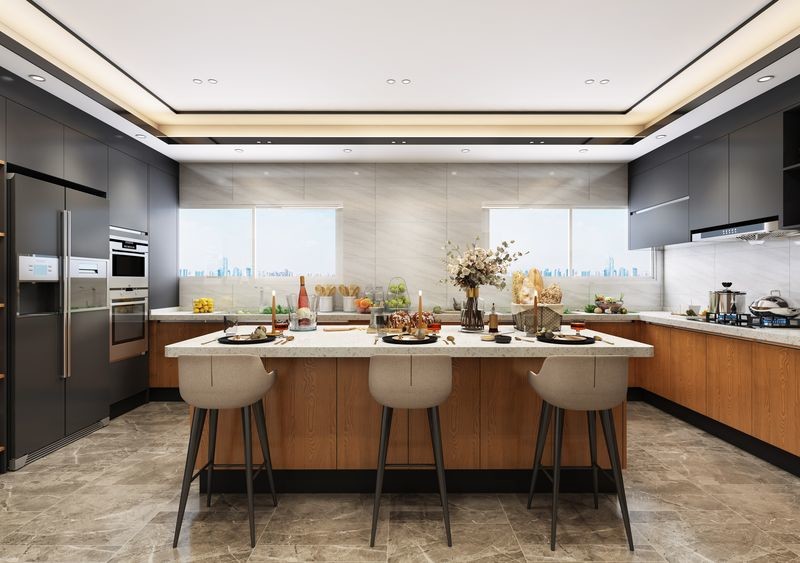 Luxurious Elegant Modern Stainless Steel Kitchen Cupboards Chinese Dark Wood Grain