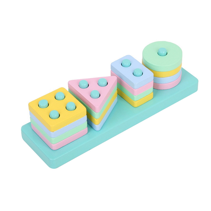 Puzzle Wooden Stacking Blocks Baby Shape Sorting Developmental Tumble Tower