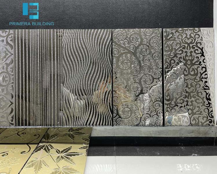 300x600mm 3D Ceramic Tile Polished Glazed With Gold Line Wall Decor