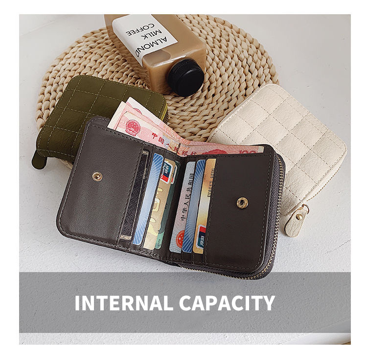 Small Plaid Bag Female Card Holder Wallet Zipper Clutch Leather Coin Purse for Women