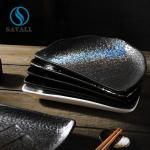Decorated 9" Black Porcelain Dishes Half Moon Shape FDA EU Approved