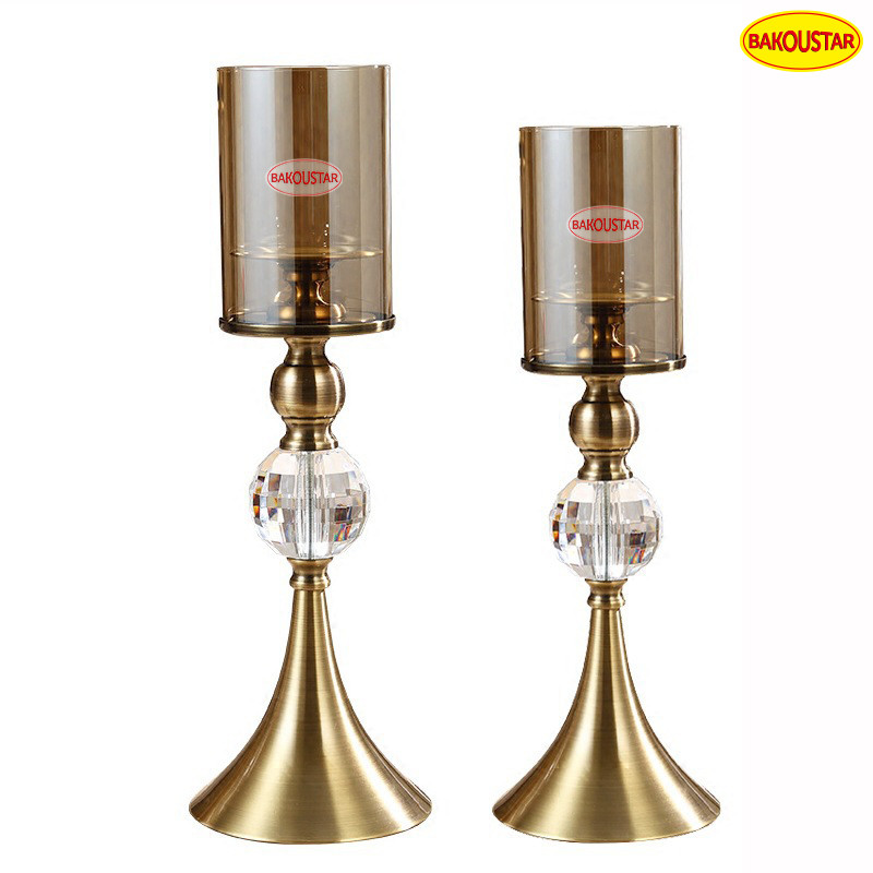 Eco Friendly Nordic Style Glass Candlestick With Metal Column