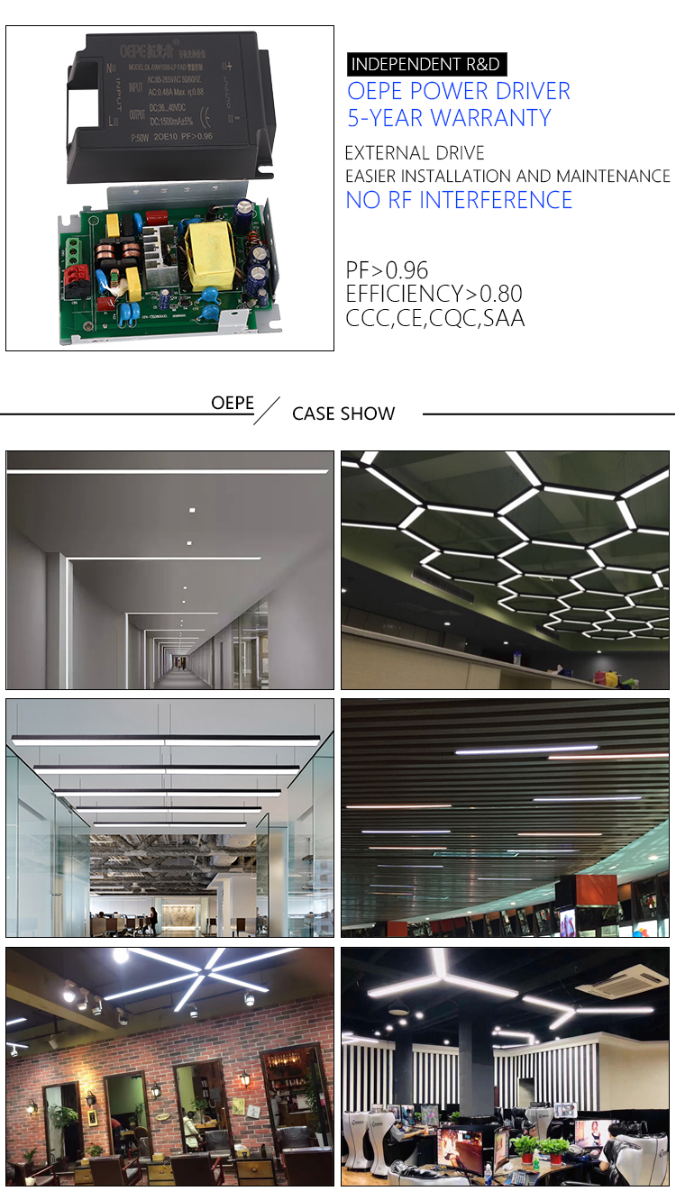 Aluminum 20W 40W Linear Led Ceiling Lights , OEM Linkable Led Shop Lights