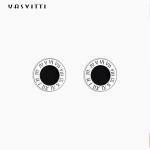 Stainless Steel Round Black Enameled Roman Numbers Stud Earrings